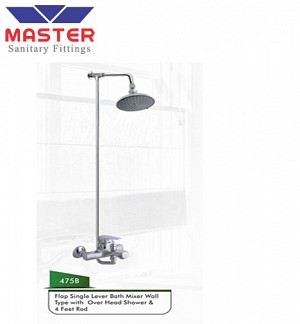 Master Flap Single Lever Bath Mixer Wall Type With Over Head Shower & 4 Feet Rod (475B)